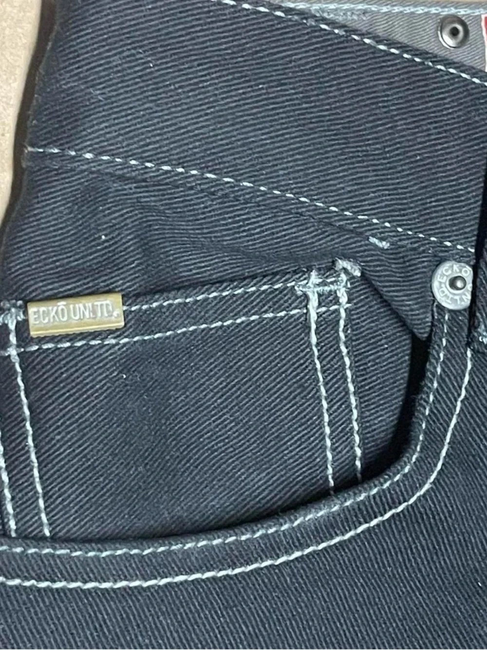 Ecko Unltd Jeans Mens 42x28 Black Denim Loose Fit Embroidered Pockets Baggy Y2K - Picture 3 of 10